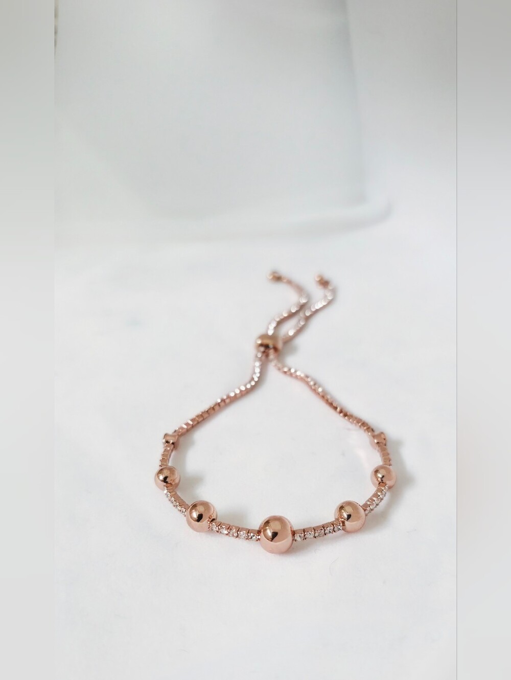 Rosegold Adjustable Bolo Bracelet | CZ Crystal Bead Slider Bracelet